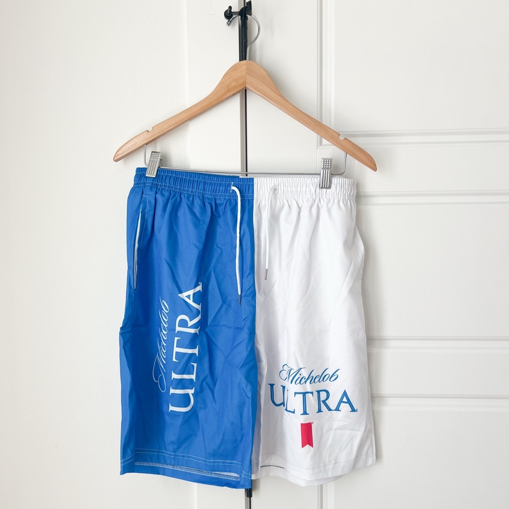 Blue and White Men's Michelob Ultra Swim Shorts